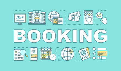 Tickets, hotel booking word concepts banner