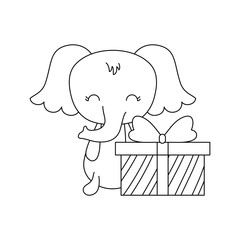 cute elephant animal with gift box
