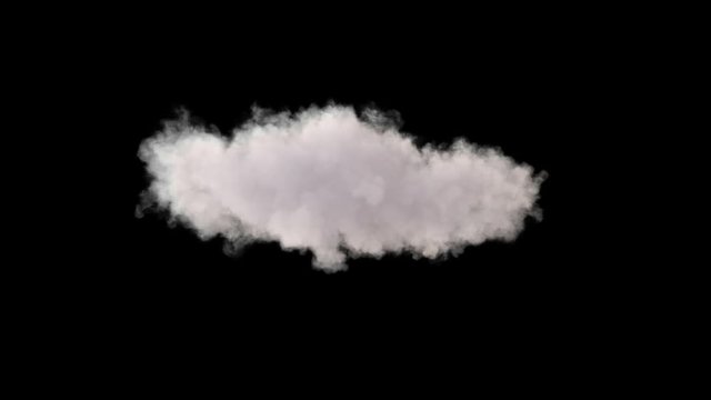 4k cloud loop. beautiful fast billowing cloud isolated on black background with alpha, light rays shining through, popular compositing element