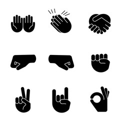 Fototapeta premium Hand gesture emojis glyph icons set