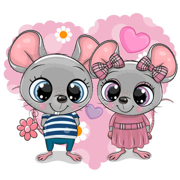 Two Cartoon Mouses on a heart background