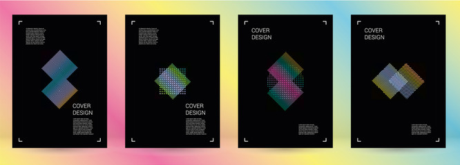 Futuristic Vector Geometric Cover Design with Gradient and Abstract Lines and Figures for your Business. Template Design with Hologram, Gradient Effect for Electronic Festival.
