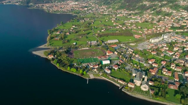 Aerial 4K - Lago di Como (IT) - Vista panoramica di Dongo e paesi limitrofi 