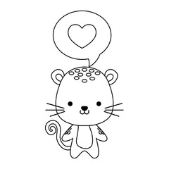 cute tiger animal and speech bubble with heart