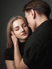 Couple in love in studio.