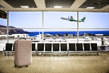 Fototapeta premium Suitcase on airport and summer travel time 