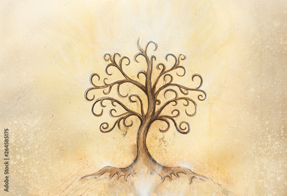 Poster tree of life symbol on structured background, yggdrasil.