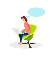 Young Girl with Empty Speech Bubble Flat Character