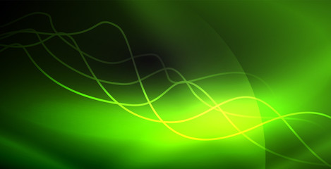 Fototapeta premium Glowing abstract wave on dark, shiny motion, magic space light. Techno abstract background
