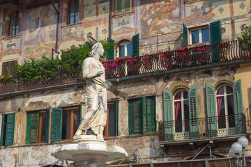 Fountain of Madonna Verona in Piazza delle Erbe. Verona. Italy