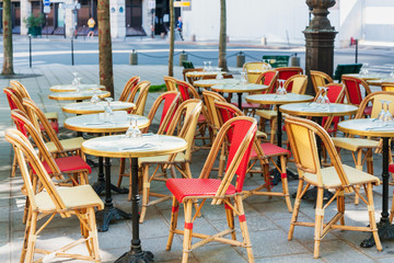 PARIS, FRANCE - APRIL 22, 2019: Restaurants in Paris city, France.