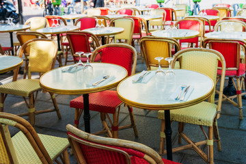 PARIS, FRANCE - APRIL 22, 2019: Restaurants in Paris city, France.
