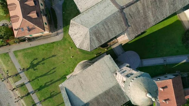 Aerial 4K - Gravedona - Lago di Como - Italy - Chiesa di S. Maria del Tiglio (sec. XII)