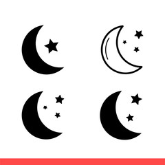 Moon star icon set, night symbol. Simple, flat design on white background