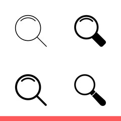 Search icon set, magnifying symbol collection. Simple, flat design on white background