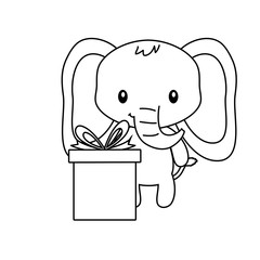 cute elephant with gift box present