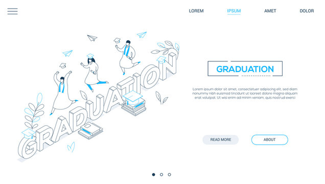 Graduation concept - line design style isometric web banner