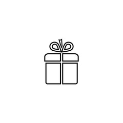 Black isolated outline icon of gift box on white background. Line Icon of gift box. Vector