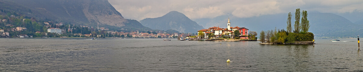 Fototapeta na wymiar Panoramic view of the Borromean Islands on Lake Maggiore, Piedmont, Italy