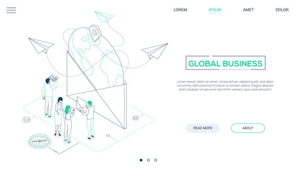 Global business - line design style isometric web banner