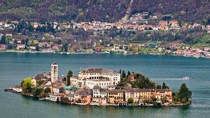 Isola San GIulio is an island within Lake Orta in Piedmont, northwestern Italy. The most famous building on the island is the Basilica di San Giulio close to which is the monumental old seminary