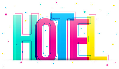 Hotel word vector design banner card. Letters isolated on a white background.