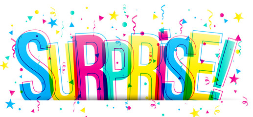 Surprise! Colorful vector typography banner card
