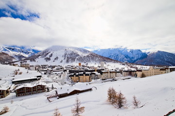 Sestriere, Piedmont, Italy - November 25, 2018: an alpine village in Italy, situated in Val Susa,...