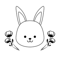 head of cute rabbit with flowers decoration