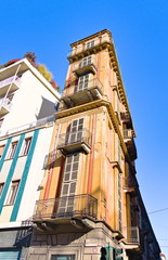 "Casa Scaccabarozzi" or "Polenta Slice", old strange slim building in Turin, Italy