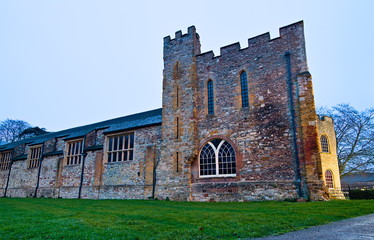 Night view of the Taunton castle, historic building that houses the Somerset Museum, England, Uk