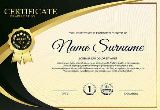 premium golden black certificate template design.