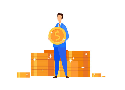 businessman holding gold coin near money clip art preview