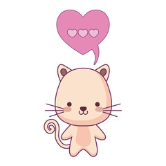 cute cat animal and speech bubble in shape heart