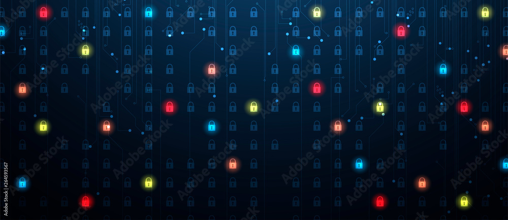 Wall mural cybersecurity and information or network protection. future technology web services for business and