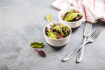 Fresh salad mix of baby spinach, arugula leaves and chard