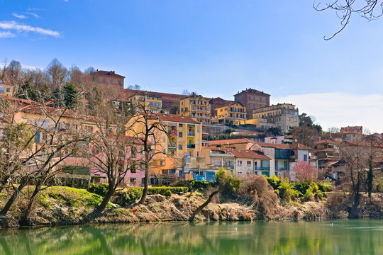 The Castle of Moncalieri is a palace in Moncalieri (Turin), Piedmont, in northern Italy. It was one of the Residences of the Royal House of Savoy. Bright spring morning with blue sky