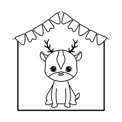 cute reindeer animal with garlands hanging