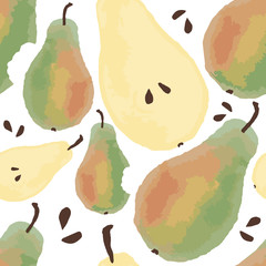 Vector seamless pattern with pears on white background