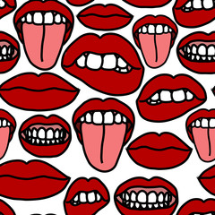 Vector seamless pattern of mouths and lips