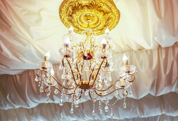 beautiful chandelier in fashionable restaurant close -up