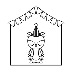 cute porcupine animal with garlands and hat party