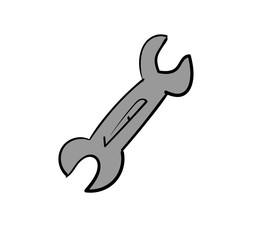 Handdrawn wrench doodle icon. Hand drawn black sketch. Sign cartoon symbol. Decoration element. White background. Isolated. 