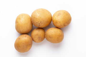 Potatoes isolated on white background. Flat lay. Top view.