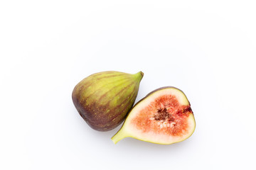 Fig fruits isolated on white background. Top view. Flat lay pattern