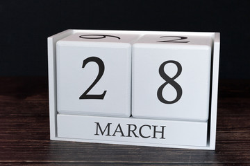 Business calendar for March, 28th day of the month. Planner organizer date or events schedule...
