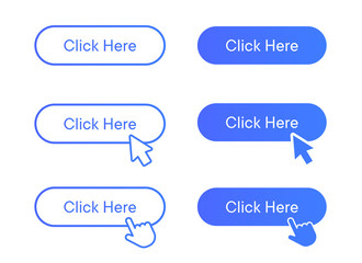 Click here icon set, button symbol collection. Simple, flat design on white background