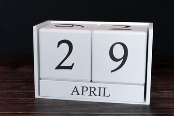 Business calendar for April, 29th day of the month. Planner organizer date or events schedule...