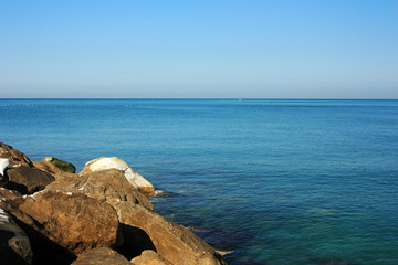 Fototapeta na wymiar The blue surface of the Ligurian Sea