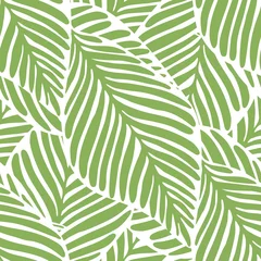Tapeten Palmen Nahtloses Muster des abstrakten hellgrünen Blattes. Exotische Pflanze.